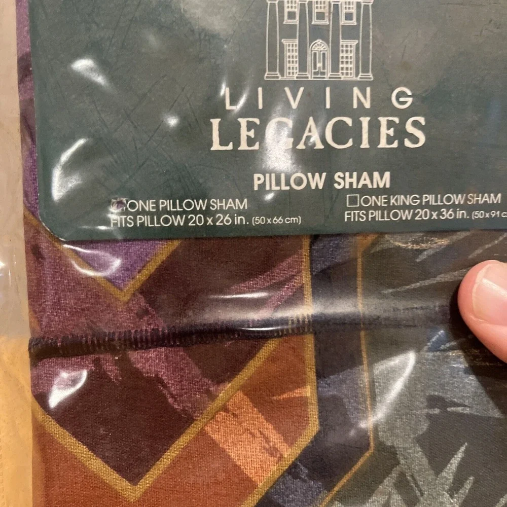 Vtg‎ Cannon Monticello Pillow Sham Dark Green Purple 1980s Geometric